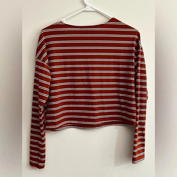 LULU’s City Girl Rust Red Striped Long Sleeve Crop Top - Picture 5 of 7